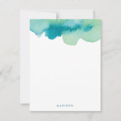 Aquamarine und grüne Aquarellfarben Vielen Dank Mitteilungskarte (Vorderseite)