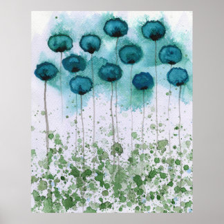 Aquamarine und grüne Pflaumen, Aquarellmauer, Blum Poster