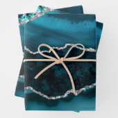 Aquamarine und Imitate Silver Glitzer Marmor Agate Geschenkpapier Set (Beispiel)