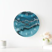 Aquamarine und Imitate Silver Glitzer Marmor Agate Große Wanduhr (Zuhause)