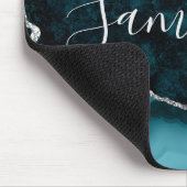 Aquamarine und Imitate Silver Glitzer Marmor Agate Mousepad (Ecke)