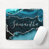 Aquamarine und Imitate Silver Glitzer Marmor Agate Mousepad (Mit Mouse)