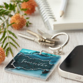 Aquamarine und Imitate Silver Glitzer Marmor Agate Schlüsselanhänger (Vorderseite rechts)