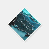 Aquamarine und Imitate Silver Glitzer Marmor Agate Serviette (Ecke)