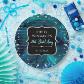 Aquamarine und irideszierende Glitzer Geburtstag Pappteller (Party)