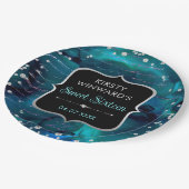 Aquamarine und irisierende Glitzer Buchstaben Süß  Pappteller (Schrägansicht)
