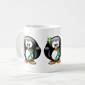 Aquamarine und kalkgrüne Pinguine Kaffeetasse (Vorderseite Links)