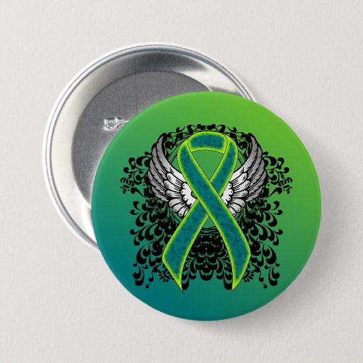 Aquamarine und kalkgrüne Schleife mit Flügeln Button (Vorne & Hinten)