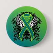 Aquamarine und kalkgrüne Schleife mit Flügeln Button (Vorderseite)