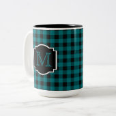 Aquamarine und Karierte Monogramm Zweifarbige Tasse (Vorderseite Links)