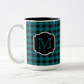 Aquamarine und Karierte Monogramm Zweifarbige Tasse (Links)
