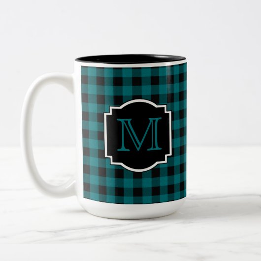 Aquamarine und Karierte Monogramm Zweifarbige Tasse (Links)