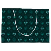 Aquamarine und kohlenstoffarme Herzen Gemustert Große Geschenktüte (Rückseite)