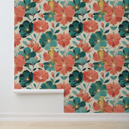 Aquamarine und korale Blüten Gold Akzent Moderne B Tapete