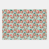 Aquamarine und Korallen Weihnachten Crew Drei Foto Geschenkpapier Set (Vorderseite)