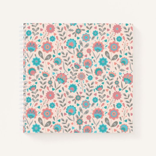 Aquamarine und kortikale Folklorekunst Blumenmuste Notizblock (Vorderseite)