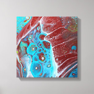 Aquamarine und kupferfarbene Akrylpour Art Leinwanddruck