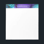 Aquamarine und Lila Alkoholtinte Abstrakte Kunst Notizblock<br><div class="desc">Dieses Design wurde mit einem Stück abstrakter Originalkunst an der Spitze betont. Die fließende Kunstform - in aquamarinen und lila Farbtönen - erinnert an eine abstrakte Wasserfarbe, wobei die Wirkung durch den Einsatz von "Alkoholfarben" erreicht wird. Benutzen Sie das Template Feld um Ihren Namen hinzuzufügen und wenn Sie lieber Ihr...</div>