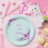 Aquamarine und Lila Aquarellfarben-Blume 90. Pappteller (Party)