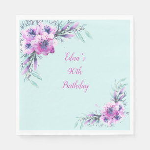 Aquamarine und Lila Aquarellfarben-Blume 90. Serviette