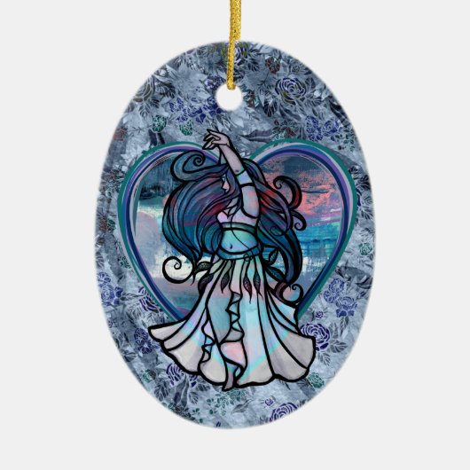 Aquamarine und Lila Bly Dancer Liebe Keramik Ornament (Vorne)