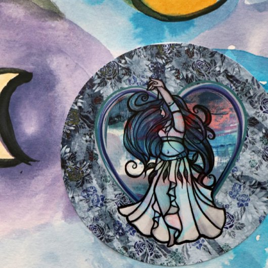 Aquamarine und Lila Bly Dancer Liebe Runder Aufkleber