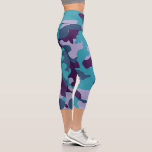 Aquamarine und Lila Camouflage Hochgebirge Capri L Leggings