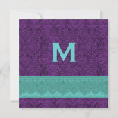 Aquamarine und Lila Damask Monogram Wedding V15 Einladung (Rückseite)