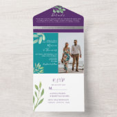 Aquamarine und Lila Hochzeit All In One Einladung (Innen Boden)