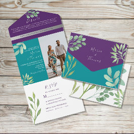 Aquamarine und Lila Hochzeit All In One Einladung