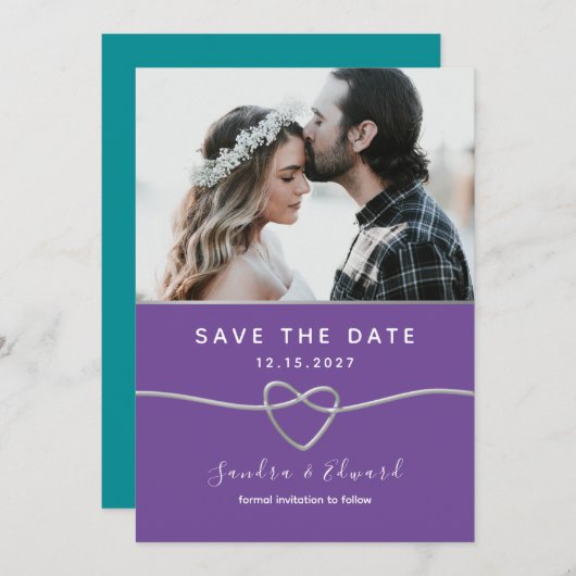 Aquamarine und Lila Hochzeit Save The Date (Vorne/Hinten)