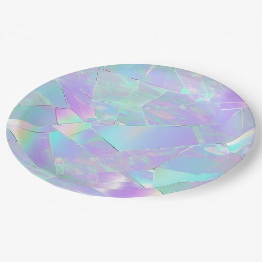 Aquamarine und Lila Iridesdesign Pappteller (Schrägansicht)