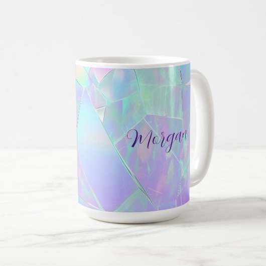 Aquamarine und Lila Irideszierung, Skriptname Kaffeetasse (VorderseiteRechts)