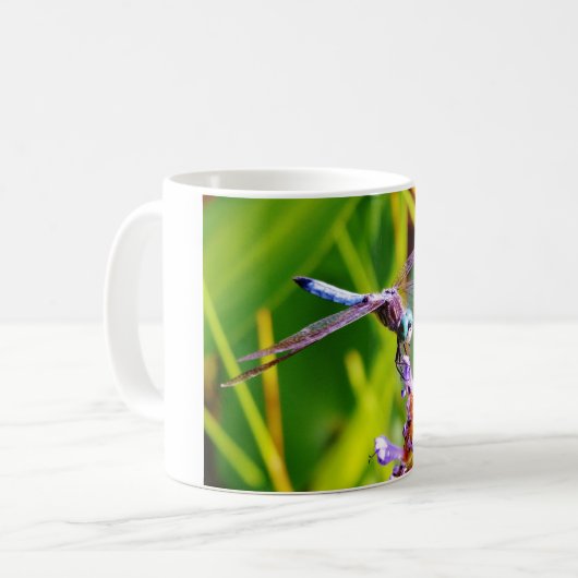 Aquamarine und lila Libelle Kaffeetasse (Vorderseite Links)