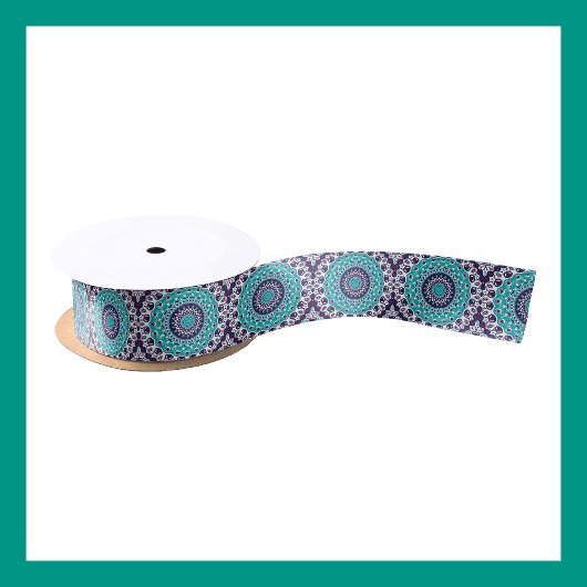 Aquamarine und Lila Mandala Bold Geometric Symmetr Satinband