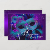 Aquamarine und Lila Masken Masquerade Party UAWG Einladung (Vorne/Hinten)