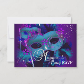 Aquamarine und Lila Masken Masquerade Party UAWG Einladung