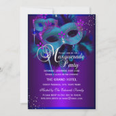 Aquamarine und Lila Maskerade Party einladen Einladung (Vorderseite)