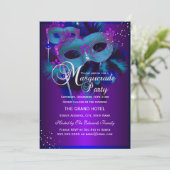 Aquamarine und Lila Maskerade Party einladen Einladung (Stehend Vorderseite)