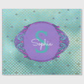Aquamarine und Lila Mermaid-Scales Monogram zum Ge Geschenkpapier (Flach)