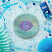 Aquamarine und Lila Mermaid-Scales Monogram zum Ge Pappteller (Party)