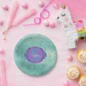 Aquamarine und Lila Mermaid-Scales Monogram zum Ge Pappteller (Party)