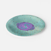 Aquamarine und Lila Mermaid-Scales Monogram zum Ge Pappteller (Schrägansicht)