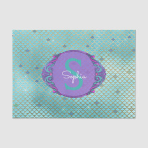 Aquamarine und Lila Mermaid-Scales Monogram zum Ge Seidenpapier