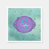 Aquamarine und Lila Mermaid-Scales Monogram zum Ge Serviette (Vorderseite)