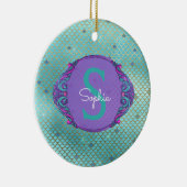 Aquamarine und Lila Mermaid Scales Monogramm Weihn Keramik Ornament (Rechts)