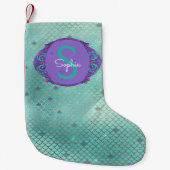 Aquamarine und Lila Mermaid Scales Monogramm Weihn Kleiner Weihnachtsstrumpf (Vorderseite)