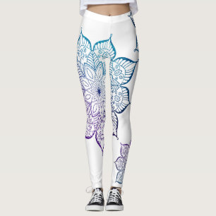 Aquamarine und Lila Ombre Imitate Glitzer Mandalas Leggings