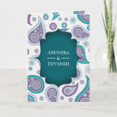 Aquamarine und Lila Paisley Indian Weditation Einl Einladung (Vorderseite)