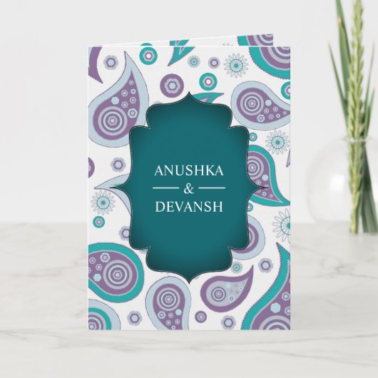Aquamarine und Lila Paisley Indian Weditation Einl Einladung (Vorderseite)